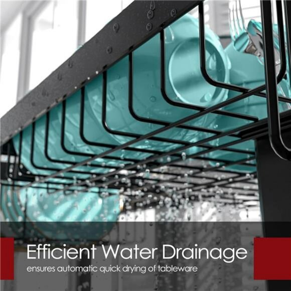 Over The Sink Dish Drying Rack Large Stainless Steel Kitchen Organizer Black - Picture 3 of 7